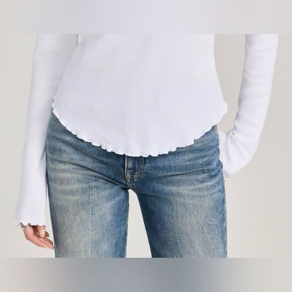 free people M Easy Does It White Crewneck Waffle Knit Long Sleeve Thermal - Picture 8 of 16